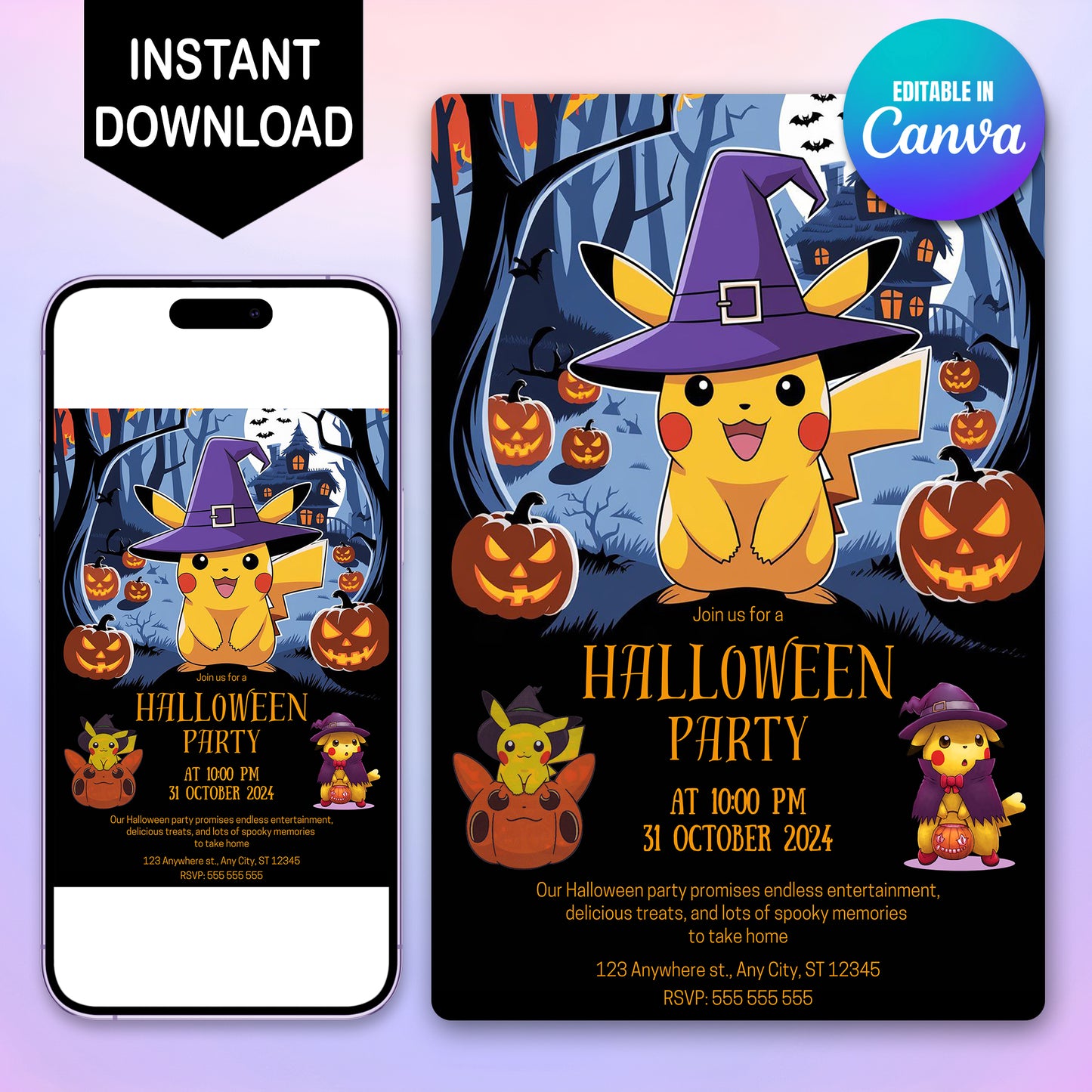 Pikachu Pokemon Halloween Party Invitation - CreativeRino