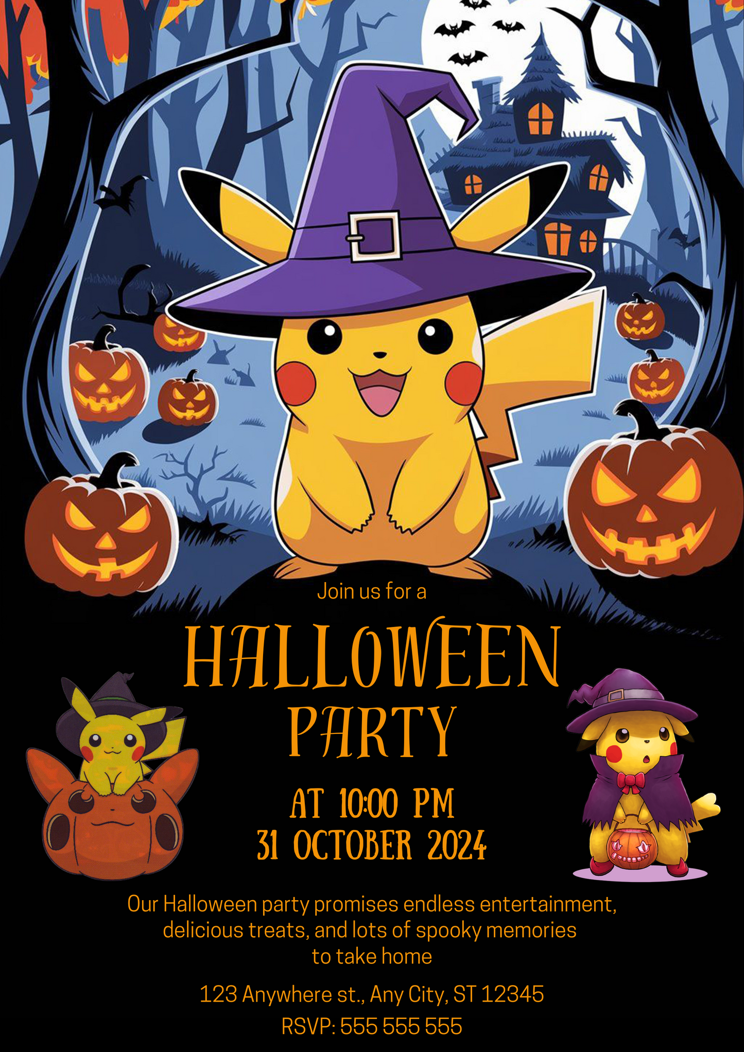 Pikachu Pokemon Halloween Party Invitation - CreativeRino