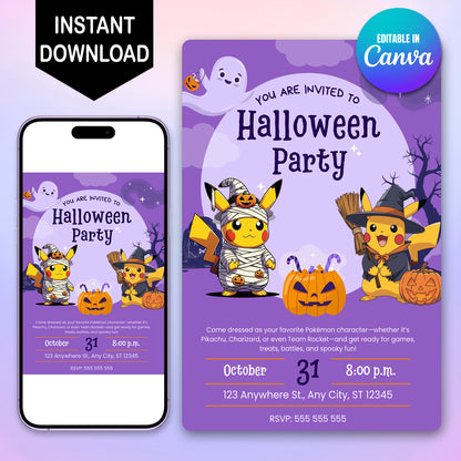 Pokemon Pikachu Halloween Party Invitation - CreativeRino