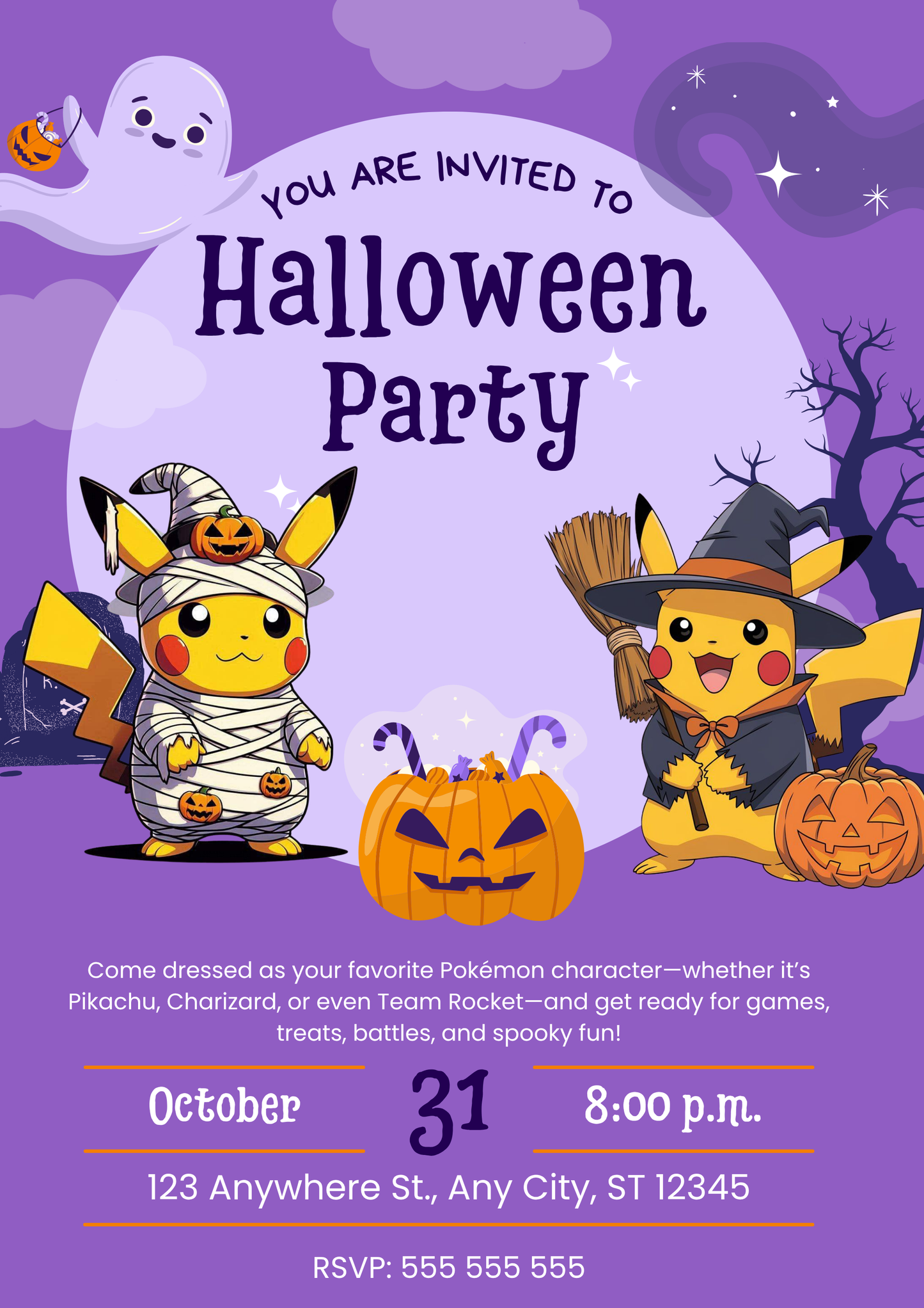 Pokemon Pikachu Halloween Party Invitation - CreativeRino