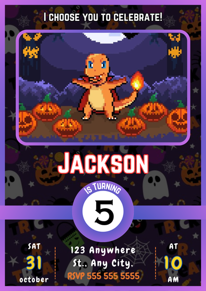 Charizard Halloween Birthday Party Invitation Card - CreativeRino