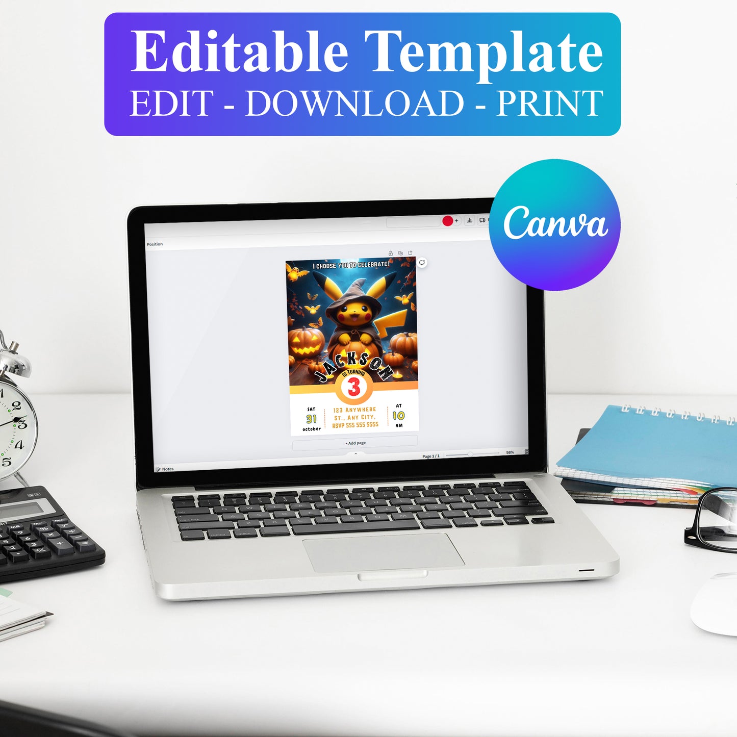 Pikachu Halloween Birthday Party Invitation Template - CreativeRino