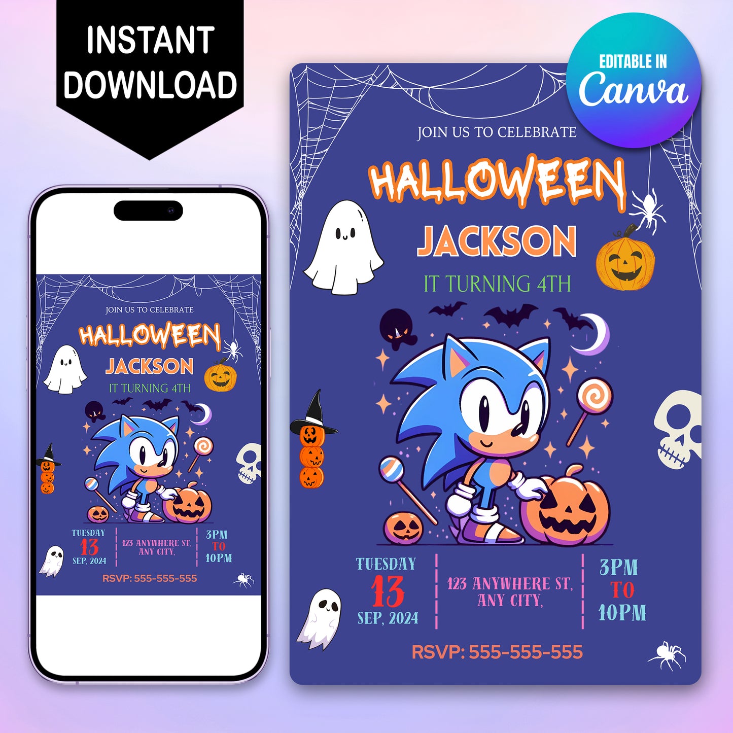 Editable Sonic Halloween Birthday Invite - CreativeRino