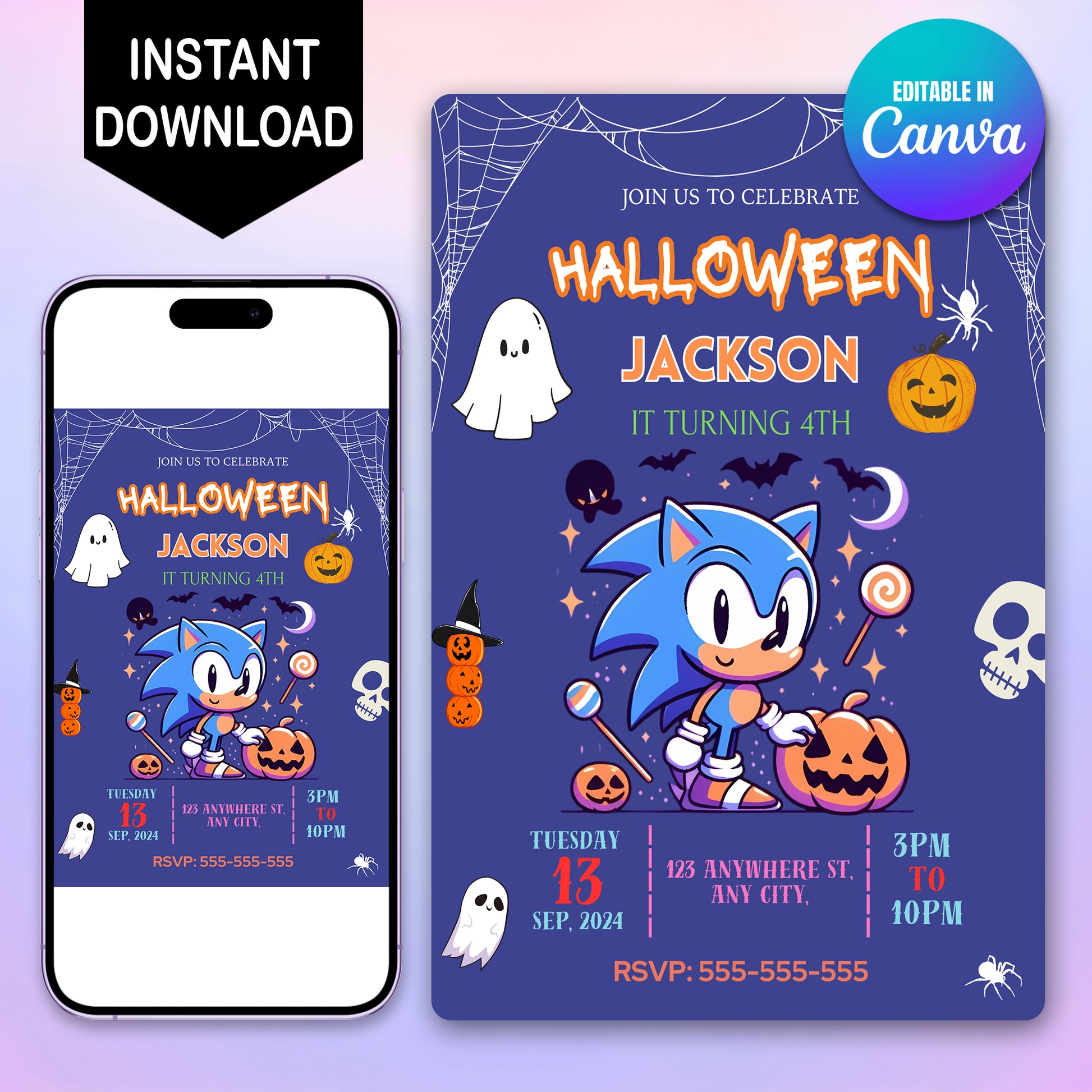 Editable Sonic Halloween Birthday Invite - CreativeRino