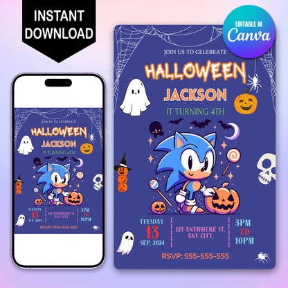 Editable Sonic Halloween Birthday Invite - CreativeRino