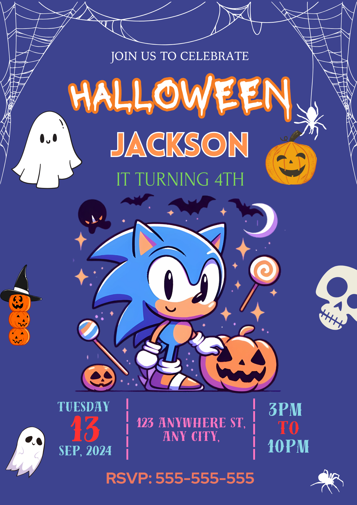 Editable Sonic Halloween Birthday Invite - CreativeRino