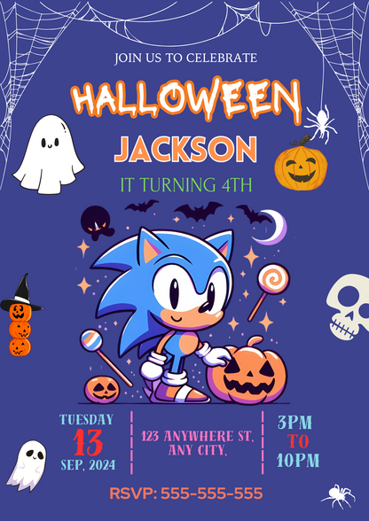 Editable Sonic Halloween Birthday Invite - CreativeRino
