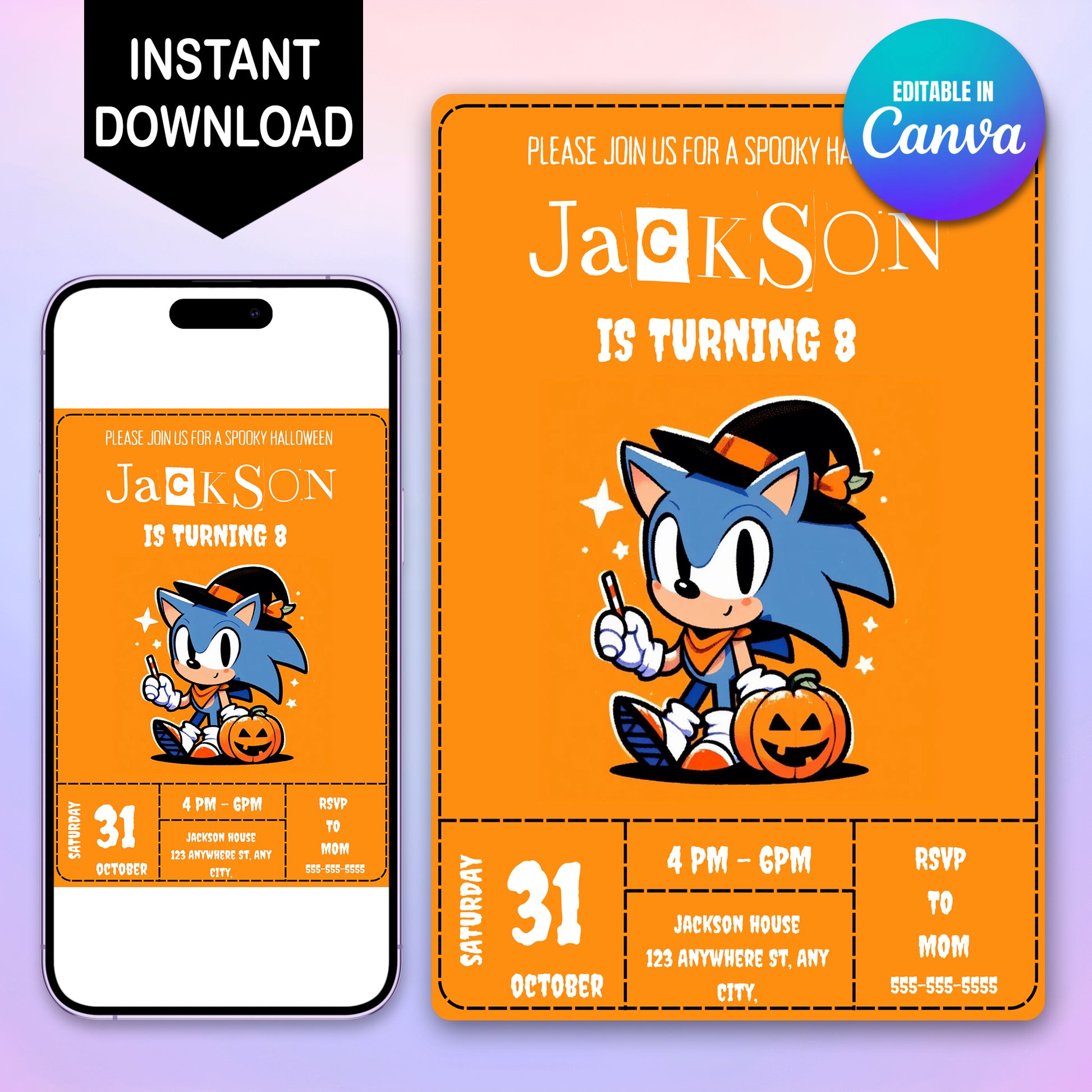 Super Sonic Halloween Birthday Invite - CreativeRino