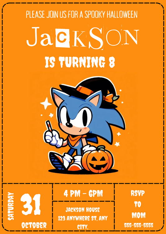 Super Sonic Halloween Birthday Invite - CreativeRino