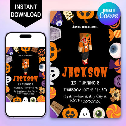 Minecraft Halloween Party Invitation - CreativeRino