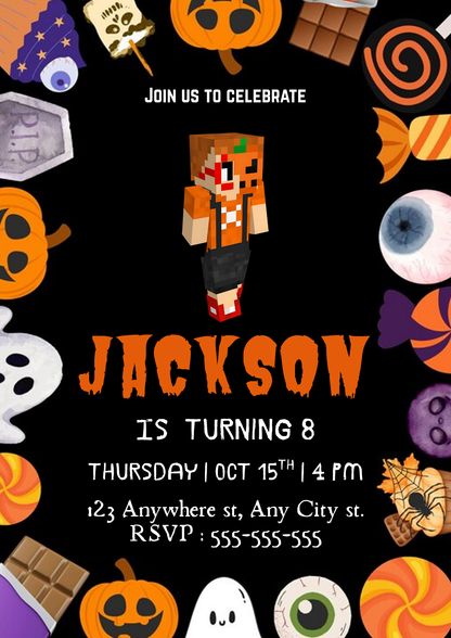 Minecraft Halloween Party Invitation - CreativeRino