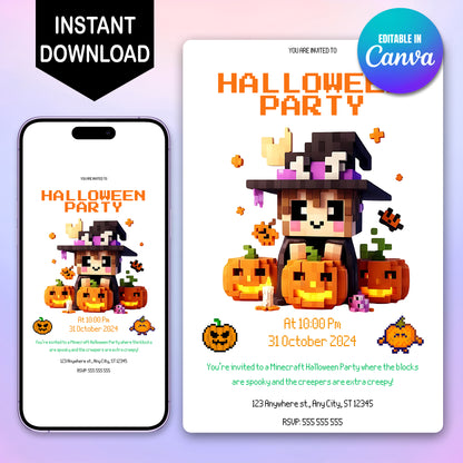 Minecraft Halloween Party Invitation - CreativeRino