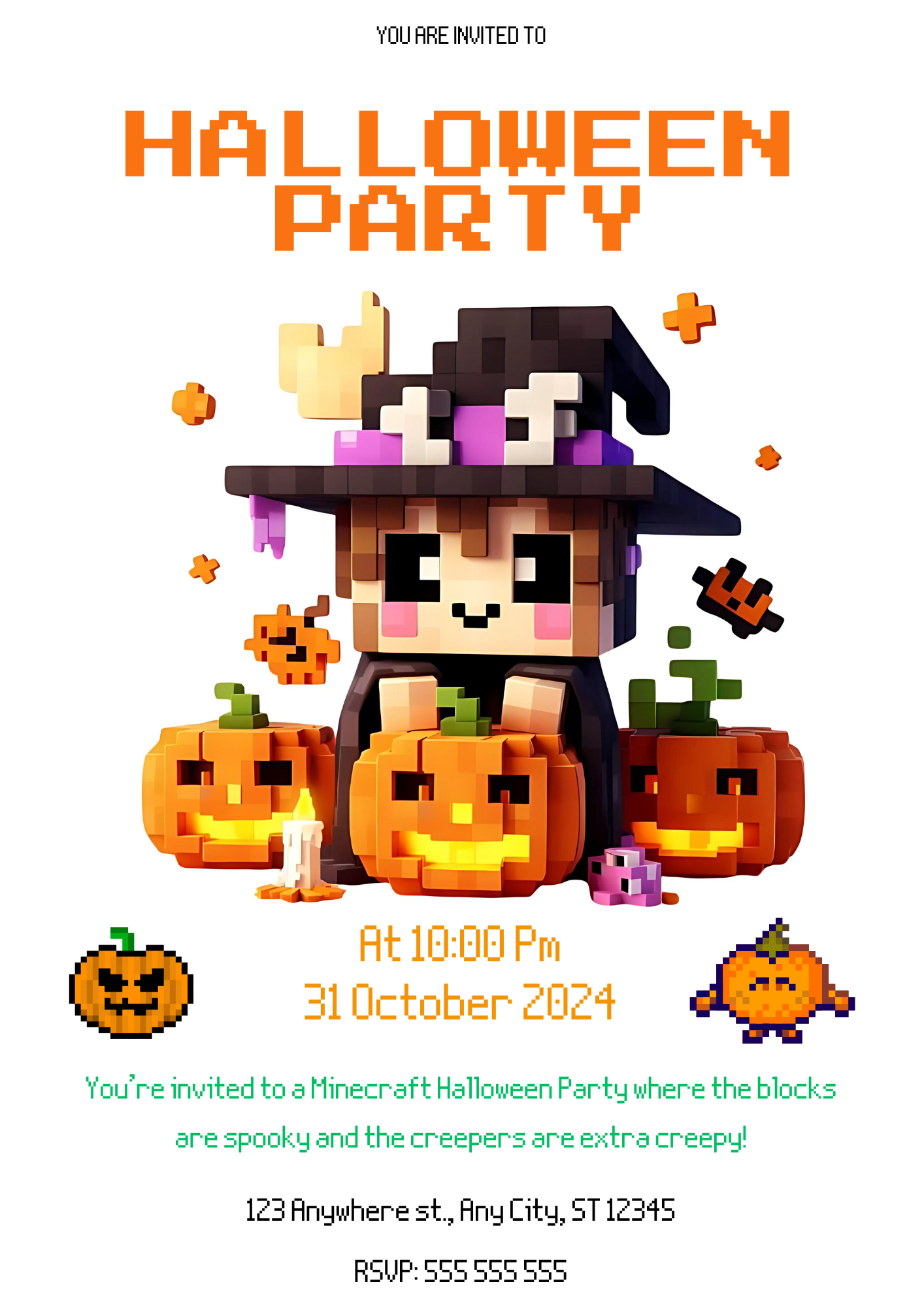 Minecraft Halloween Party Invitation - CreativeRino