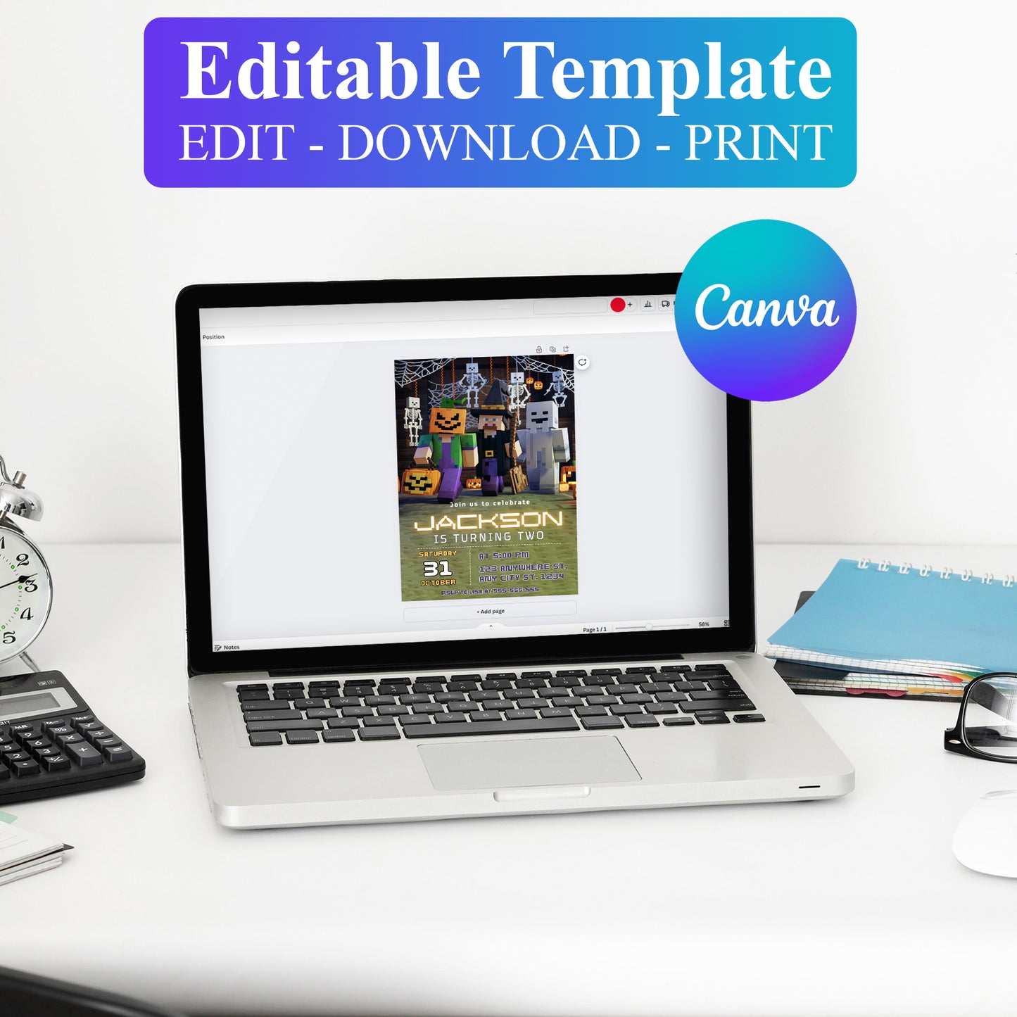 Minecraft Halloween Birthday Party Invitation - CreativeRino