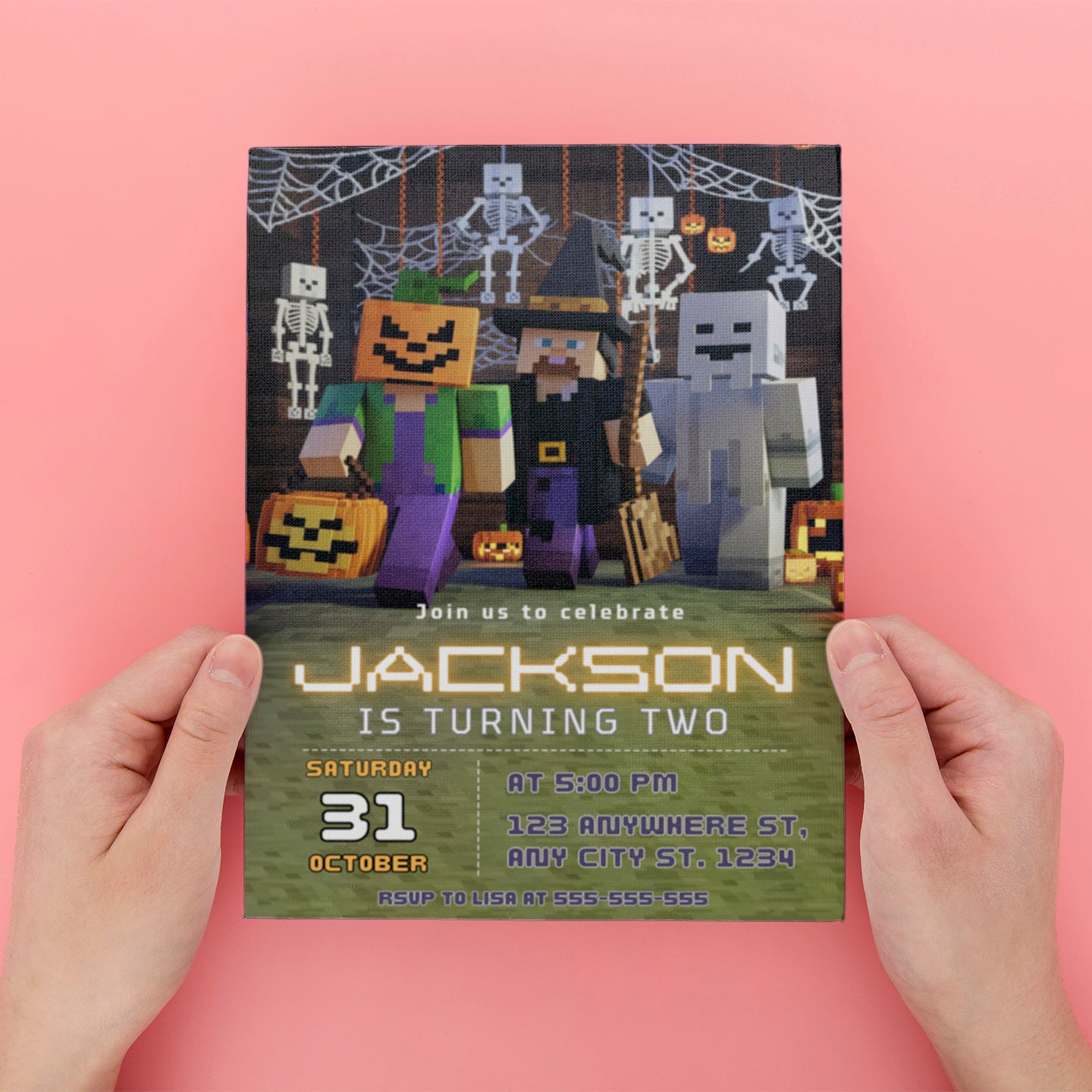 Minecraft Halloween Birthday Party Invitation - CreativeRino