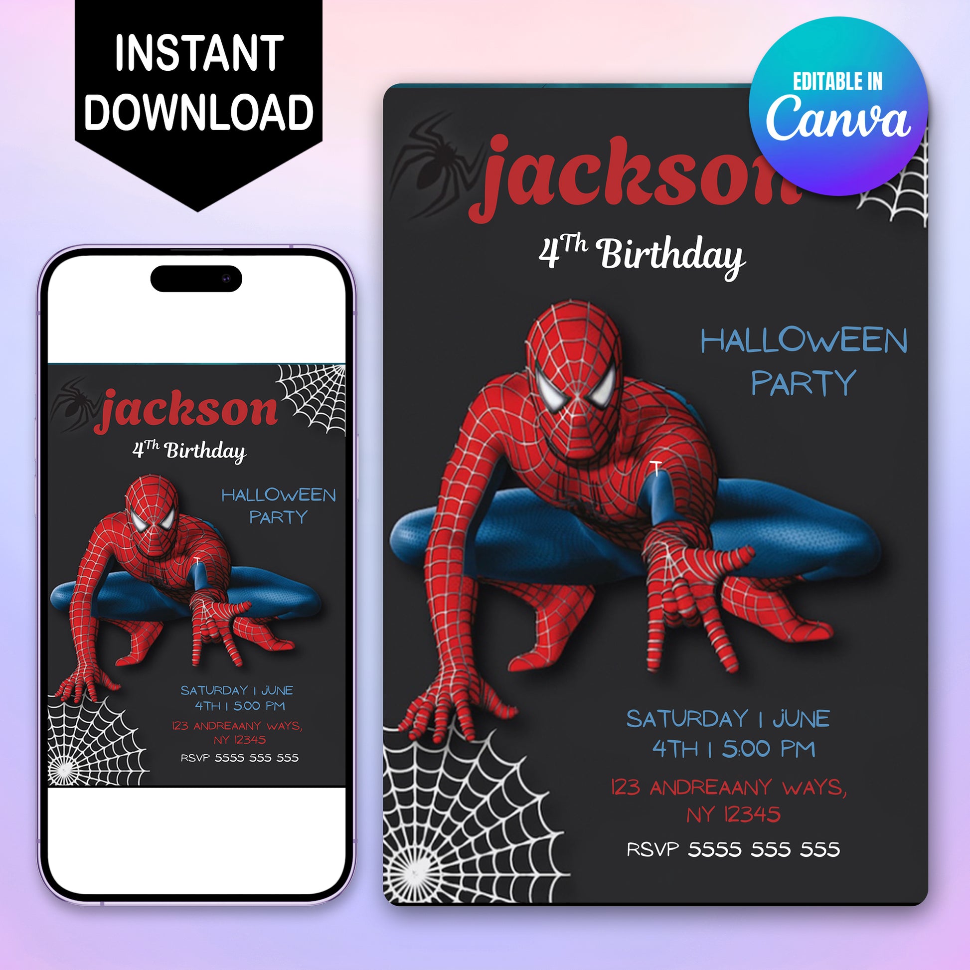 Editable Spiderman Halloween Invite - CreativeRino