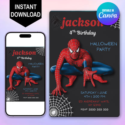 Editable Spiderman Halloween Invite - CreativeRino