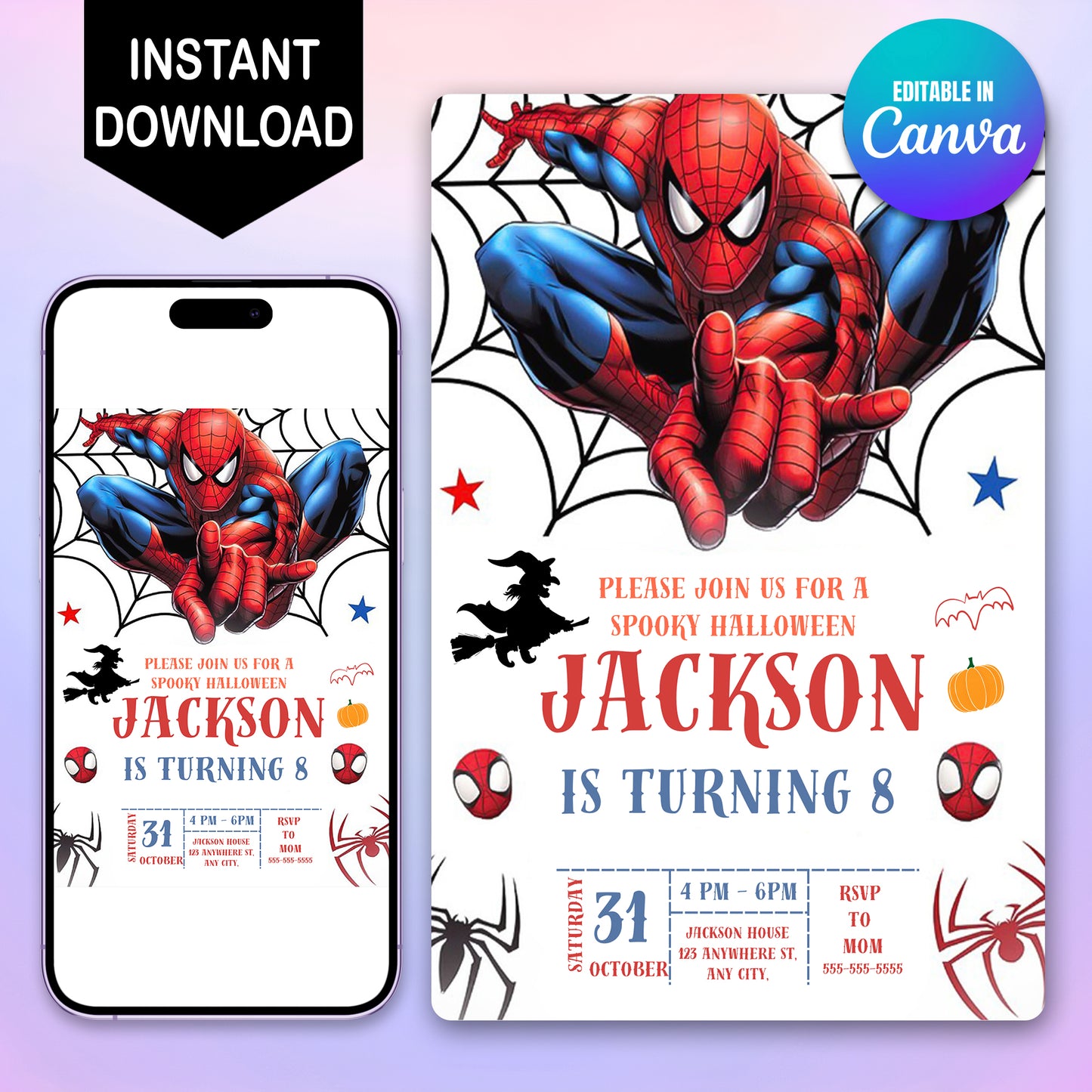 Editable Spiderman Halloween Birthday Invite - CreativeRino