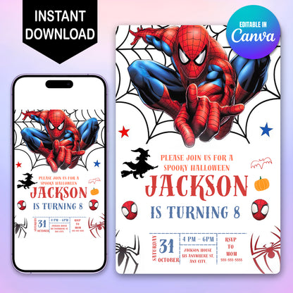Editable Spiderman Halloween Birthday Invite - CreativeRino