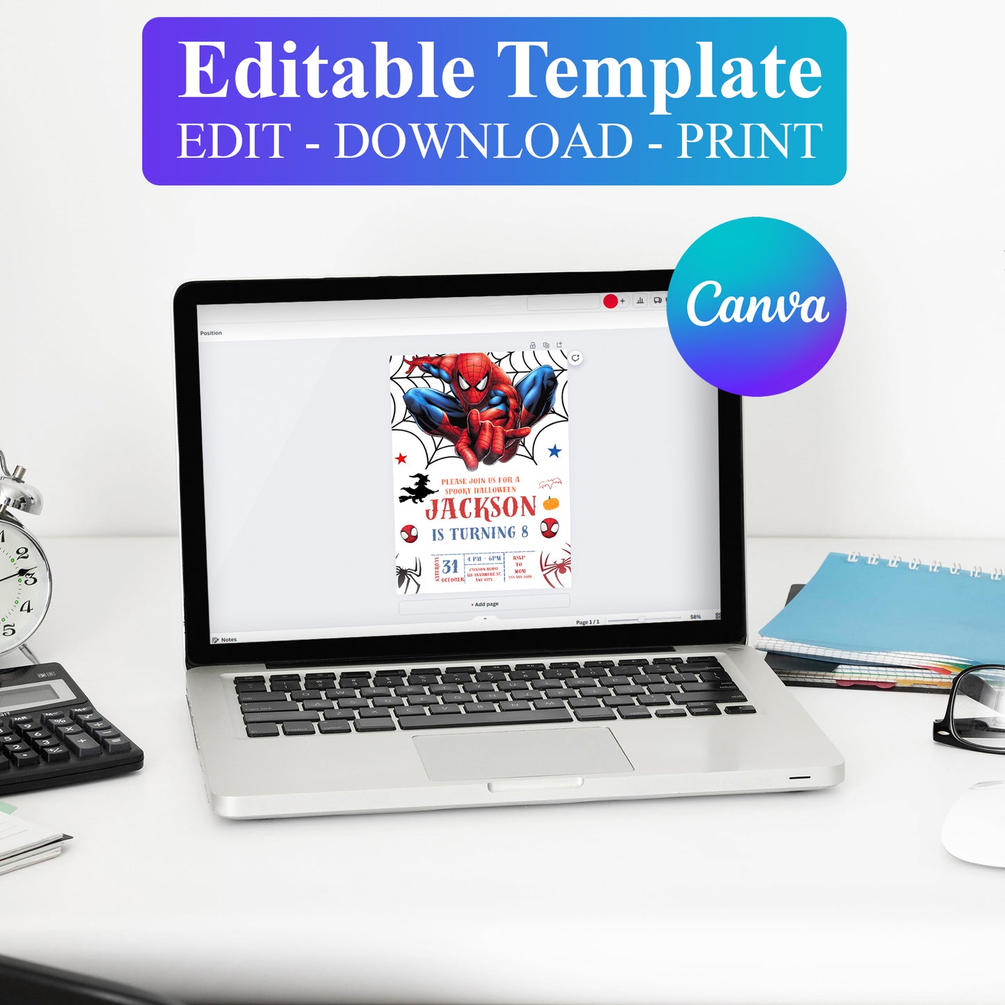 Editable Spiderman Halloween Birthday Invite - CreativeRino