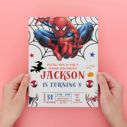 Editable Spiderman Halloween Birthday Invite - CreativeRino