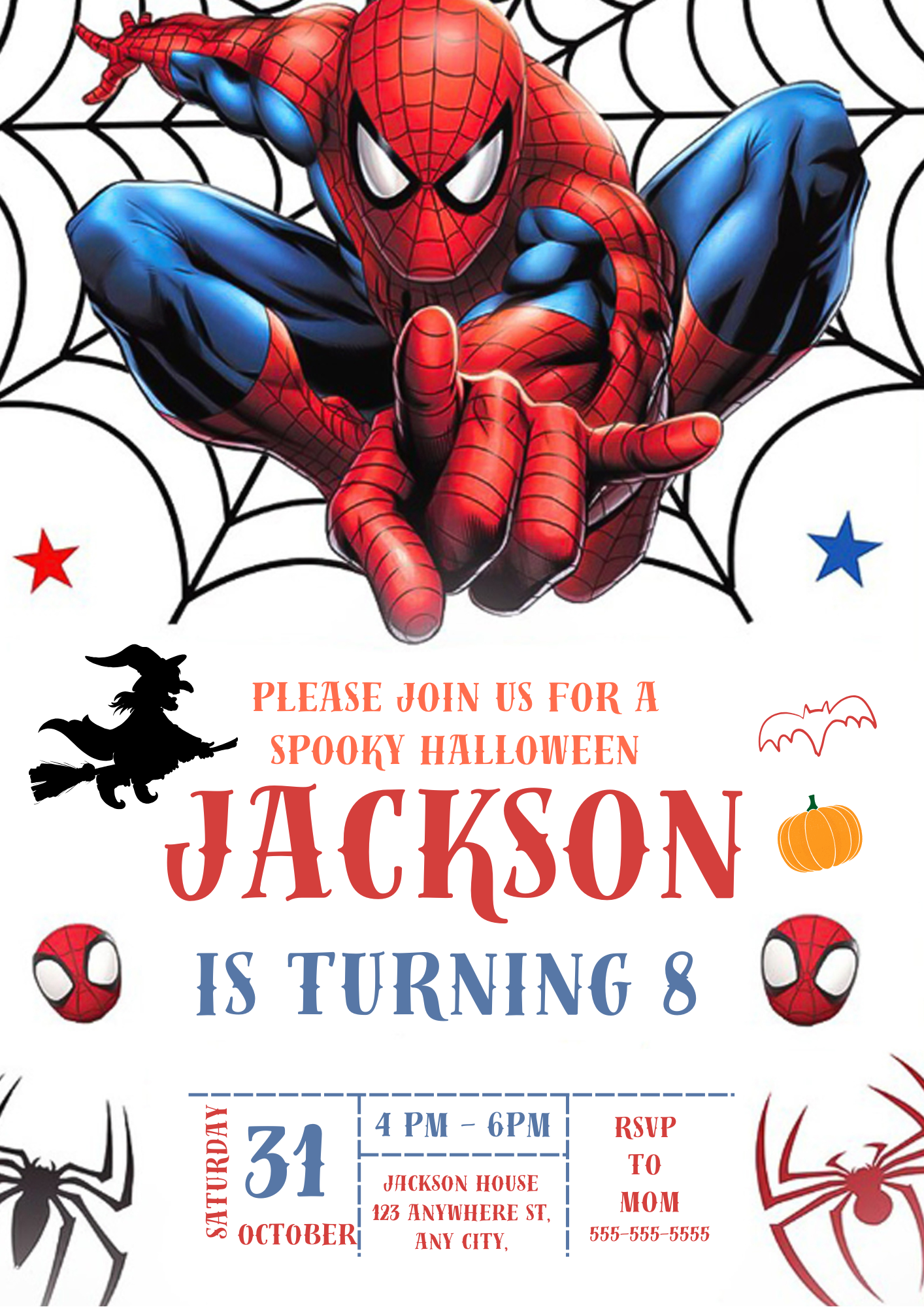 Editable Spiderman Halloween Birthday Invite - CreativeRino