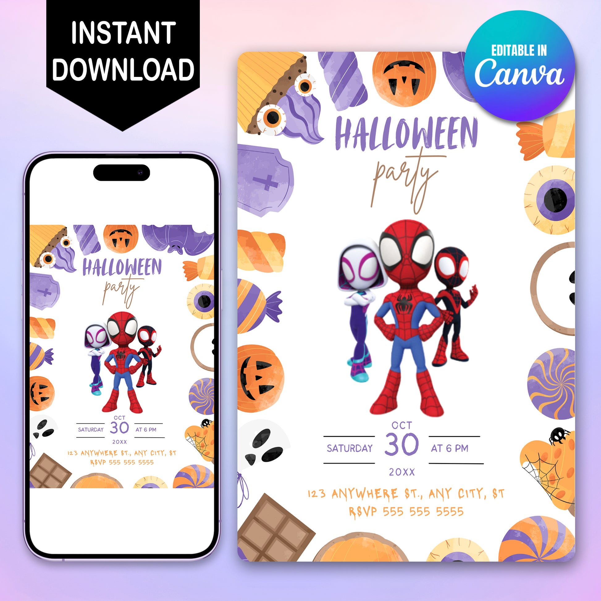 Editable Spidey and his Friends Halloween Invite - CreativeRino