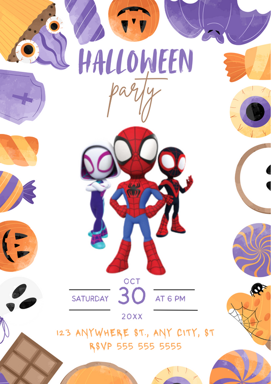 Editable Spidey and his Friends Halloween Invite - CreativeRino
