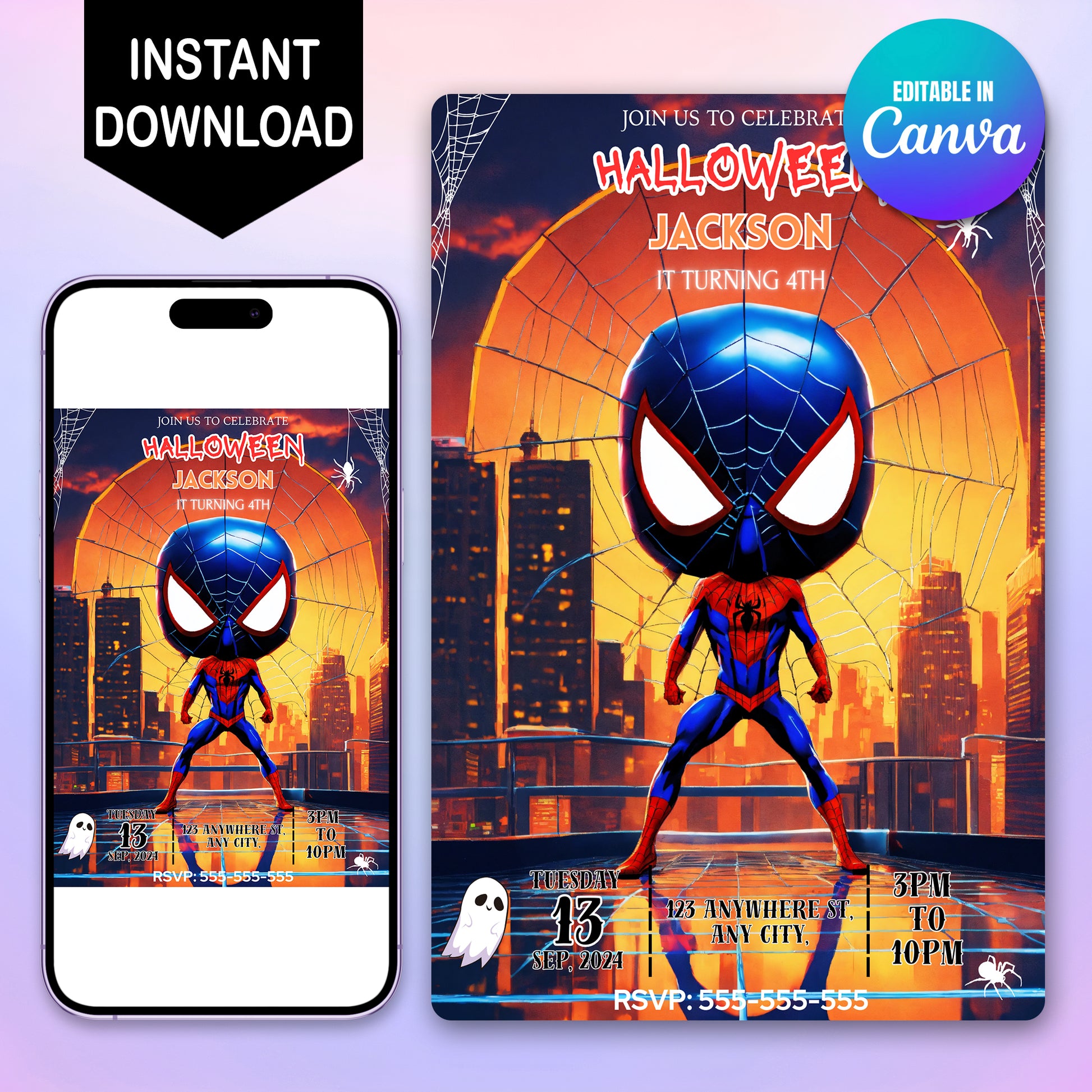 Editable Spiderman Halloween Invite - CreativeRino