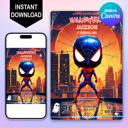 Editable Spiderman Halloween Invite - CreativeRino