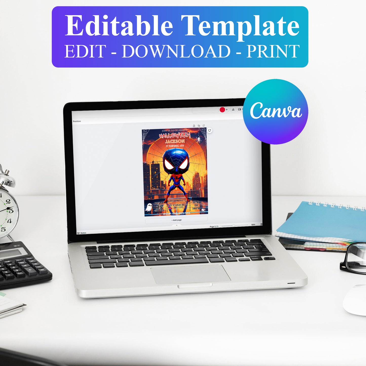 Editable Spiderman Halloween Invite - CreativeRino