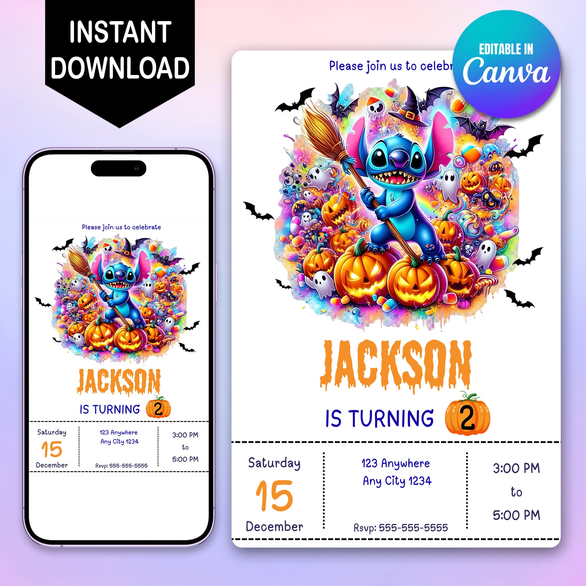 Stitch Halloween Birthday Party Invitation - CreativeRino