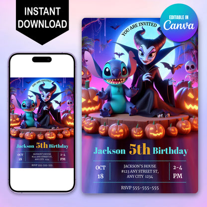 Stitch Halloween Birthday Party Invitation - CreativeRino