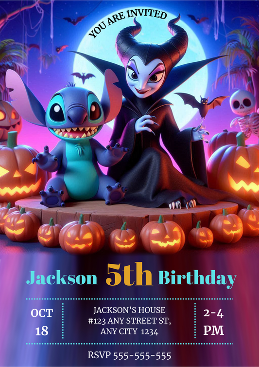 Stitch Halloween Birthday Party Invitation - CreativeRino
