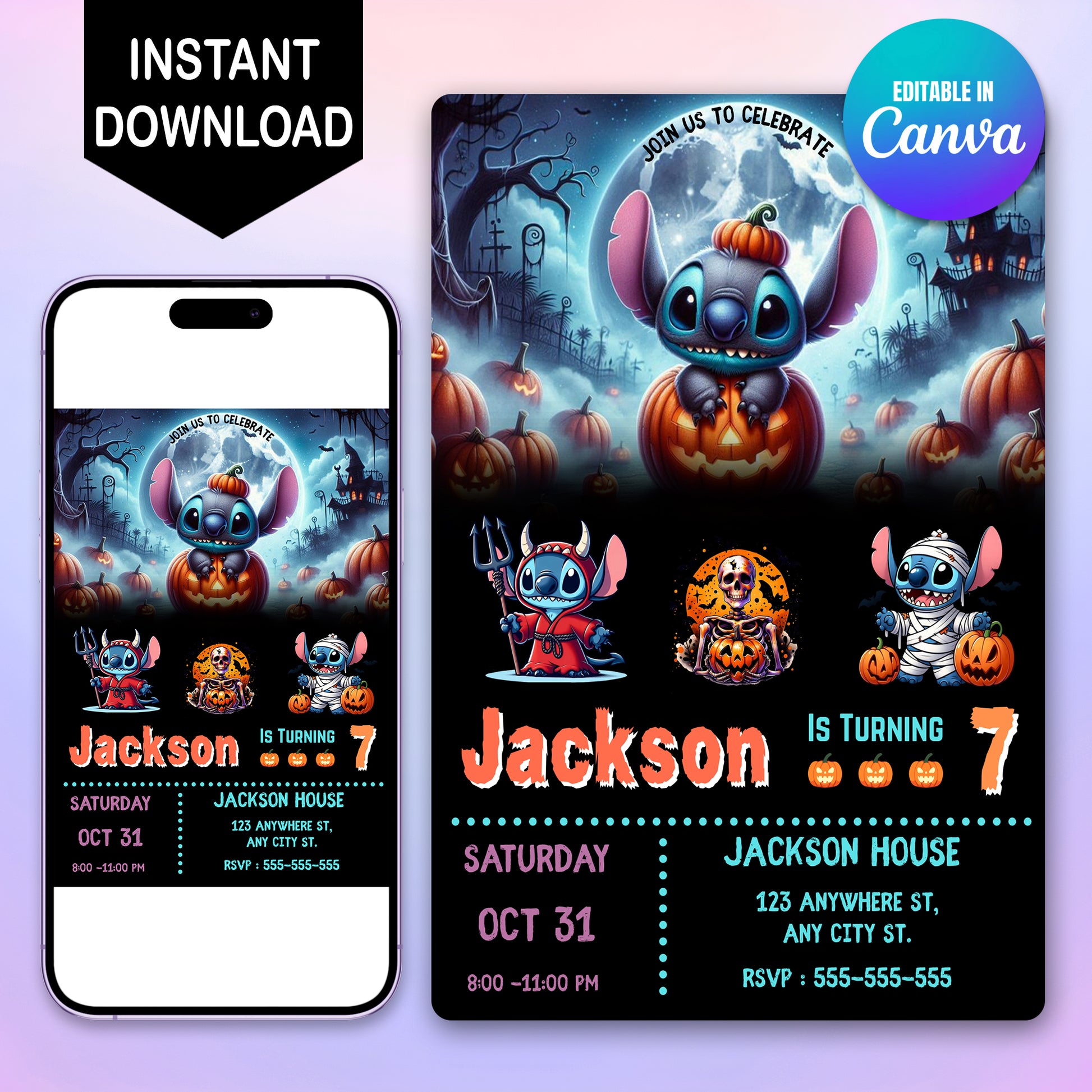 Pumpkin Stitch Halloween Birthday Party Invitation - CreativeRino