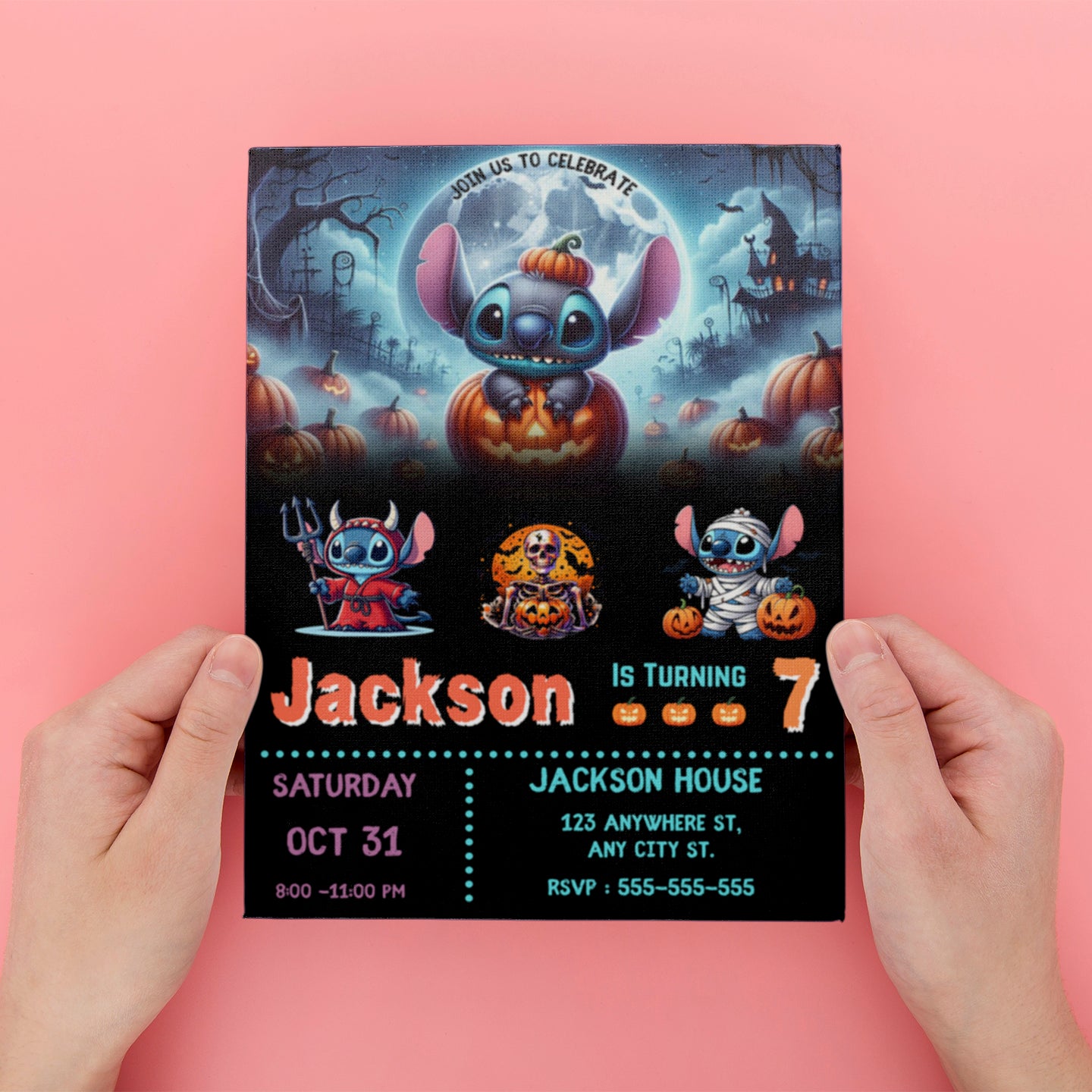 Pumpkin Stitch Halloween Birthday Party Invitation - CreativeRino