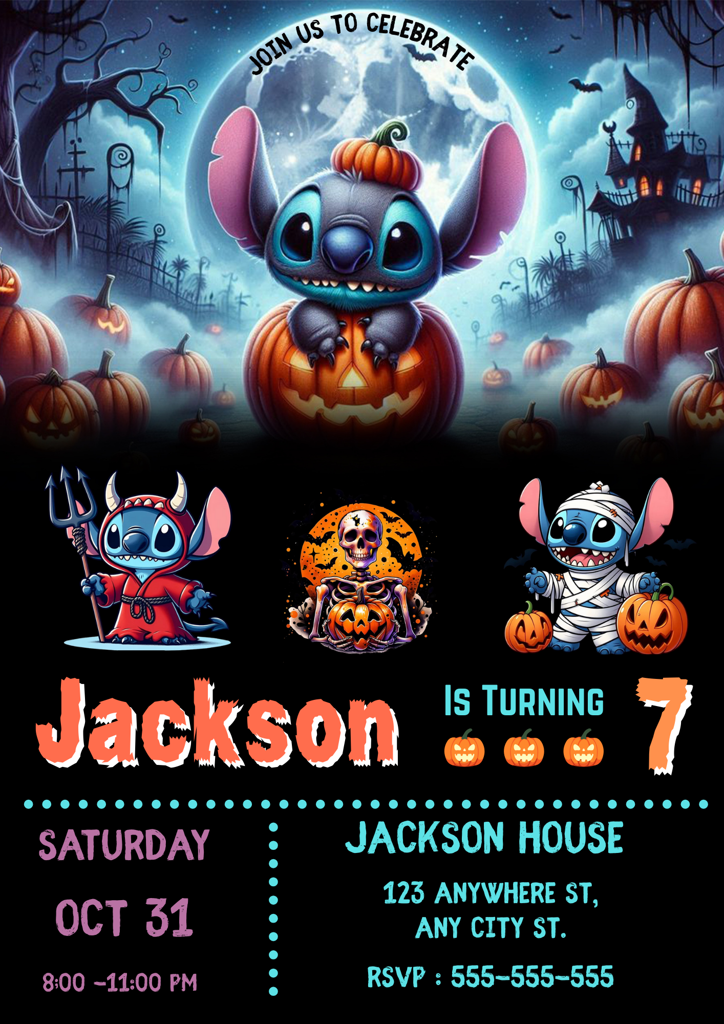 Pumpkin Stitch Halloween Birthday Party Invitation - CreativeRino
