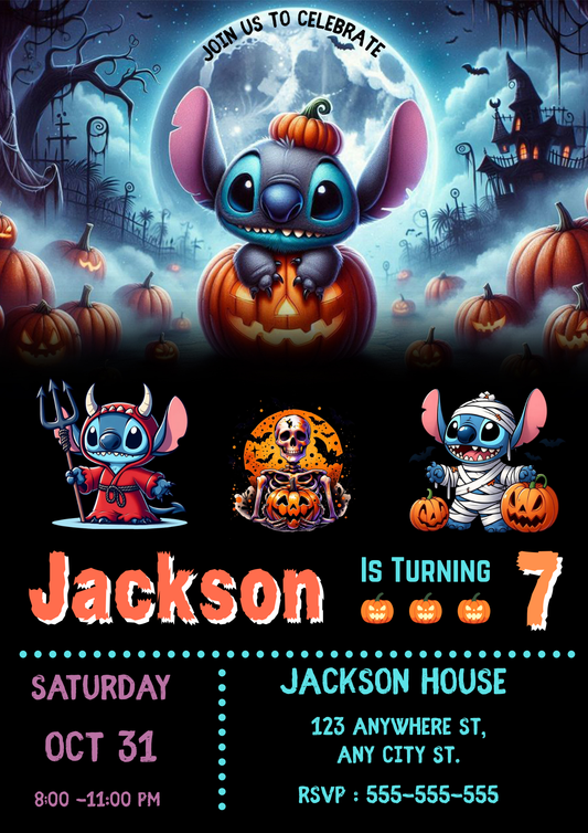 Pumpkin Stitch Halloween Birthday Party Invitation - CreativeRino