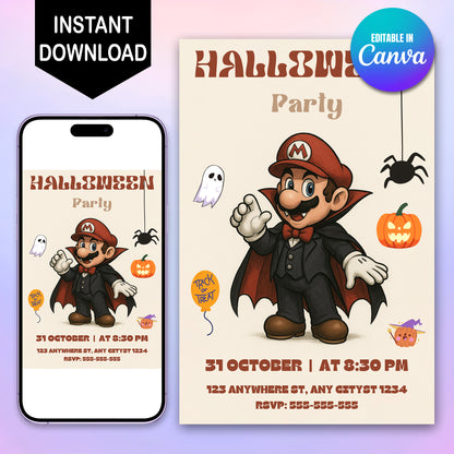 Mario Bros Halloween Party Invitation - CreativeRino