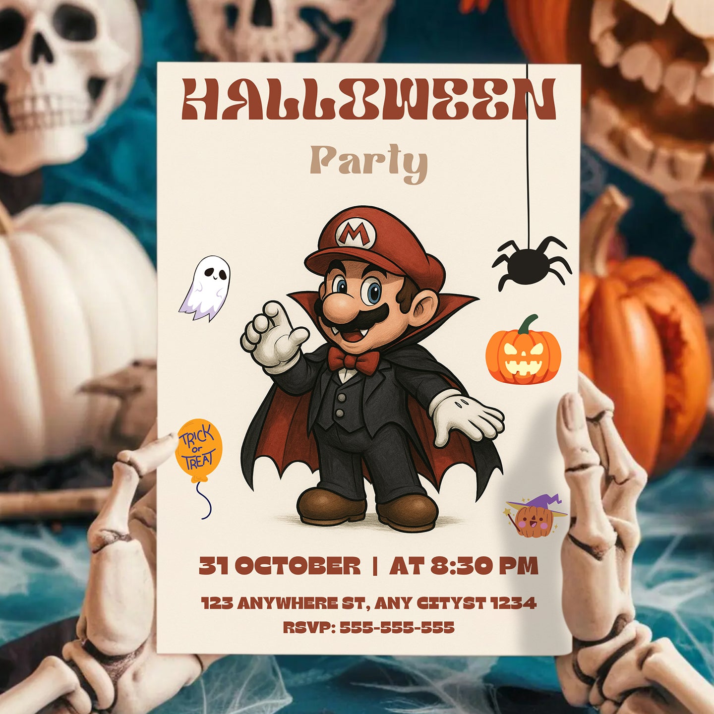 Mario Bros Halloween Party Invitation - CreativeRino