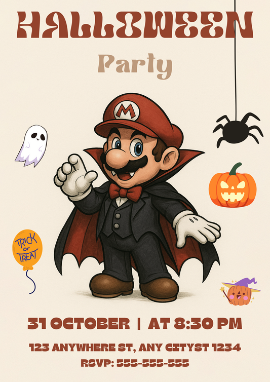 Mario Bros Halloween Party Invitation - CreativeRino