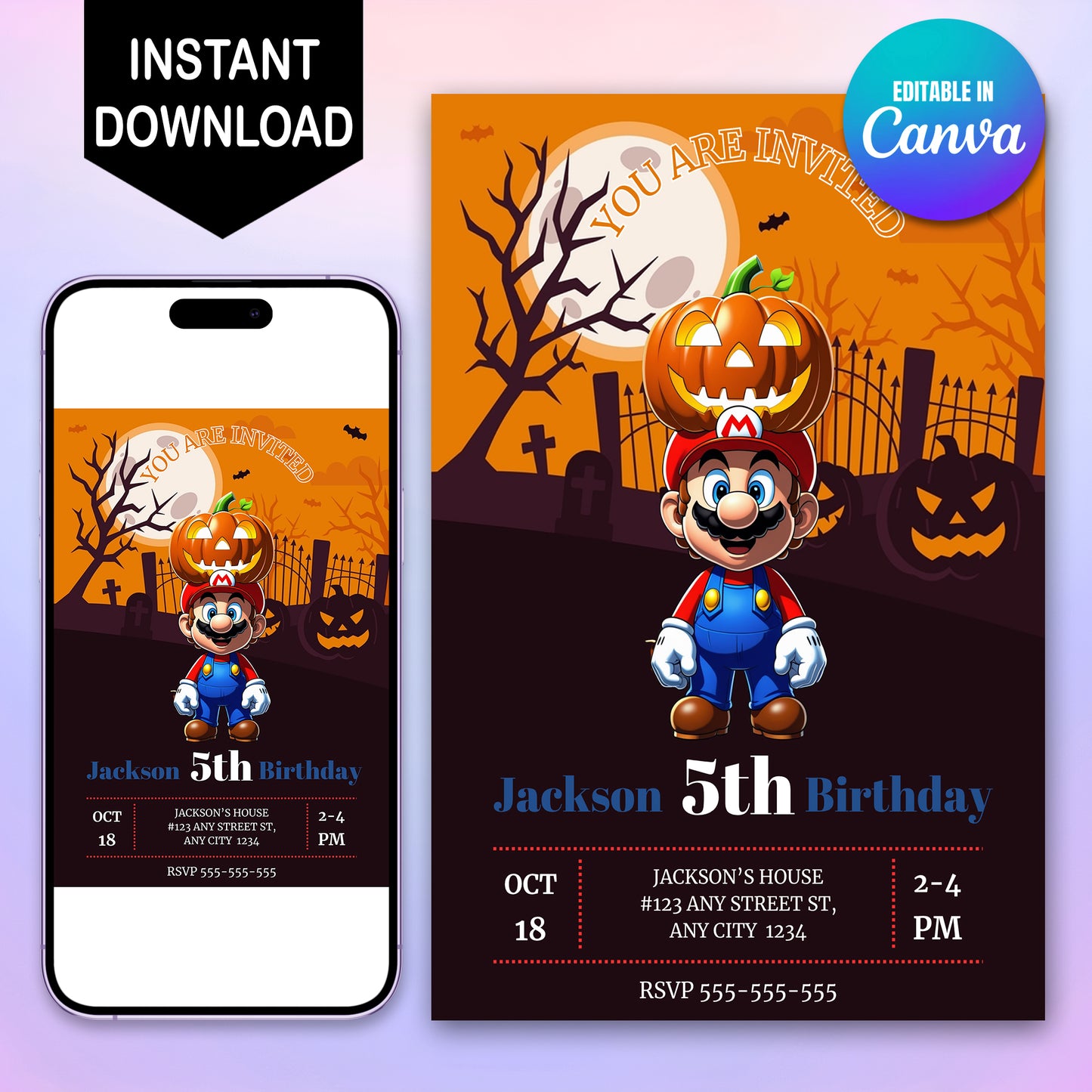 Super Mario Halloween Birthday Party Invitation - CreativeRino