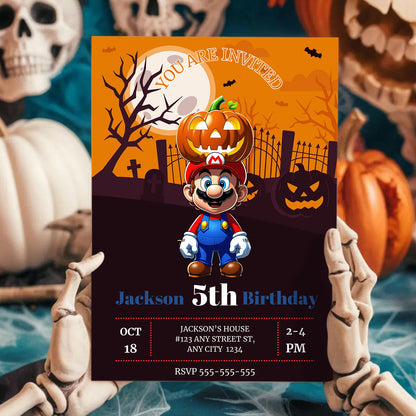 Super Mario Halloween Birthday Party Invitation - CreativeRino