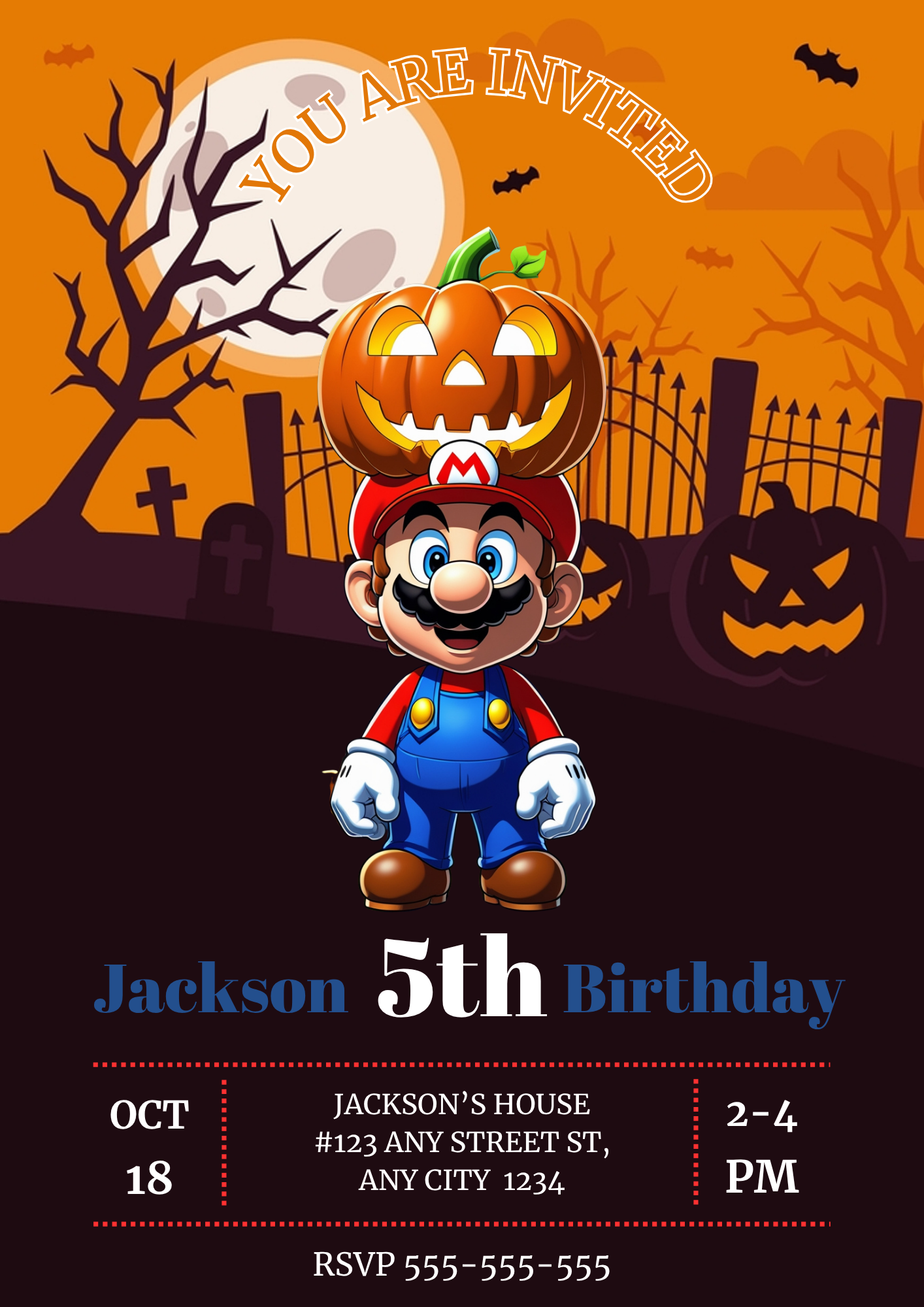 Super Mario Halloween Birthday Party Invitation - CreativeRino