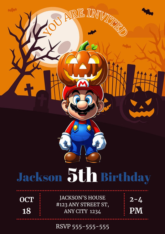 Super Mario Halloween Birthday Party Invitation - CreativeRino