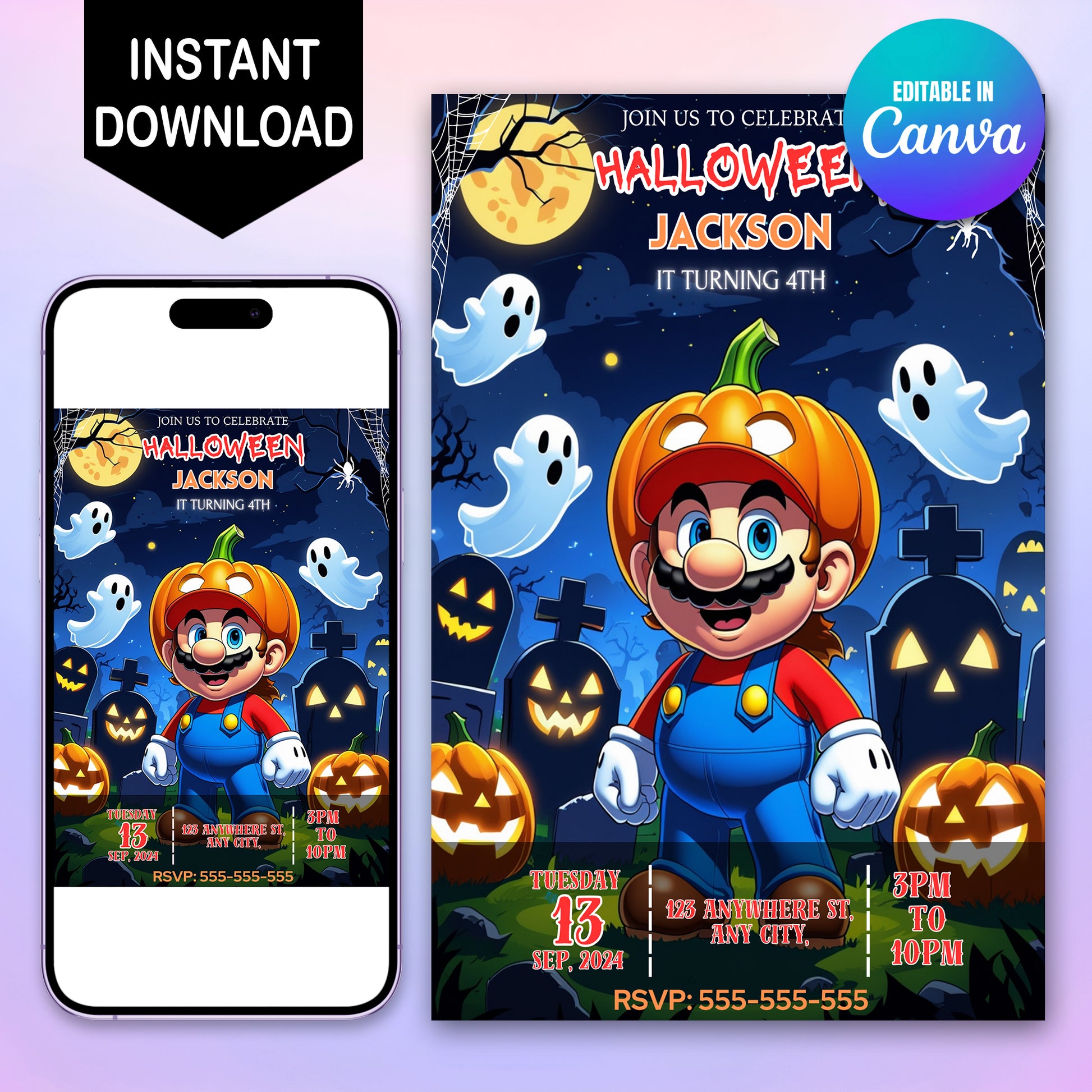 Super Mario Halloween Birthday Invitation - CreativeRino