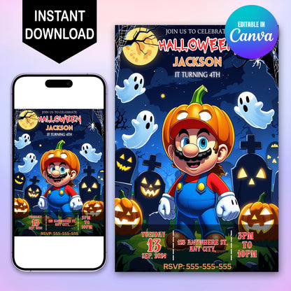 Super Mario Halloween Birthday Invitation - CreativeRino