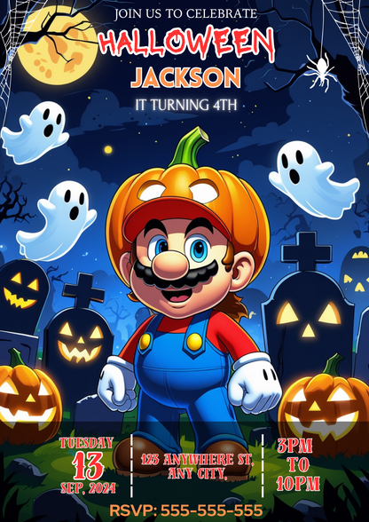 Super Mario Halloween Birthday Invitation - CreativeRino