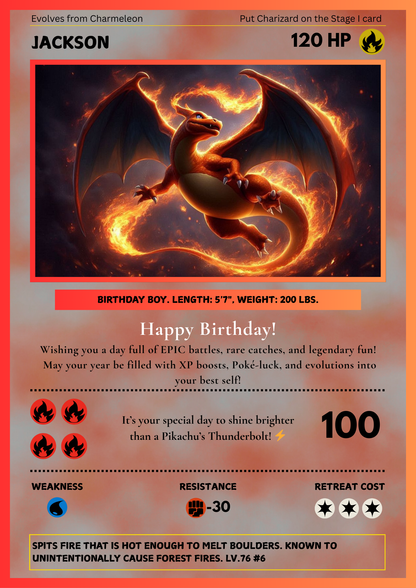 Editable Charizard Birthday Card Invitation - CreativeRino