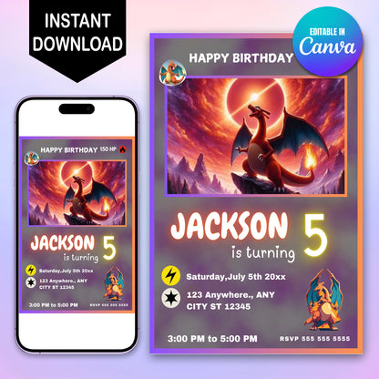 Charizard Birthday Card Invitation - CreativeRino